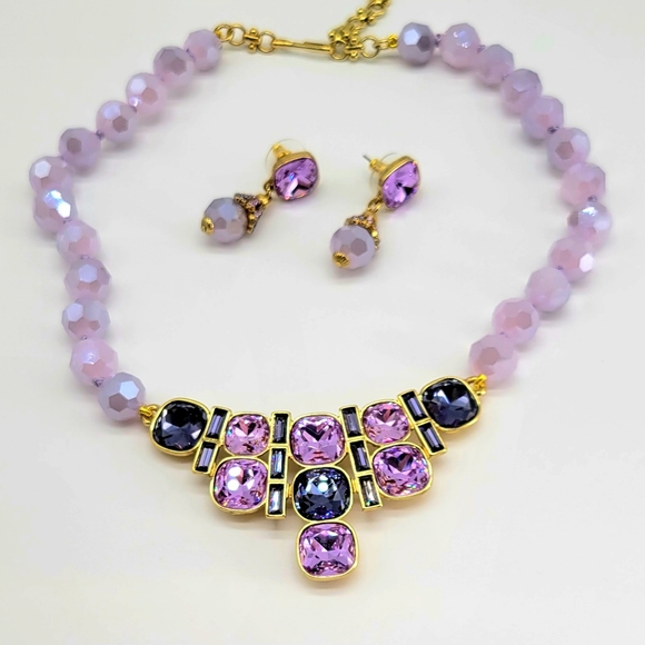 Heidi Daus Art Deco Set with Cushion Cut Swarovski Crystals and Lavender Beads - Picture 4 of 11